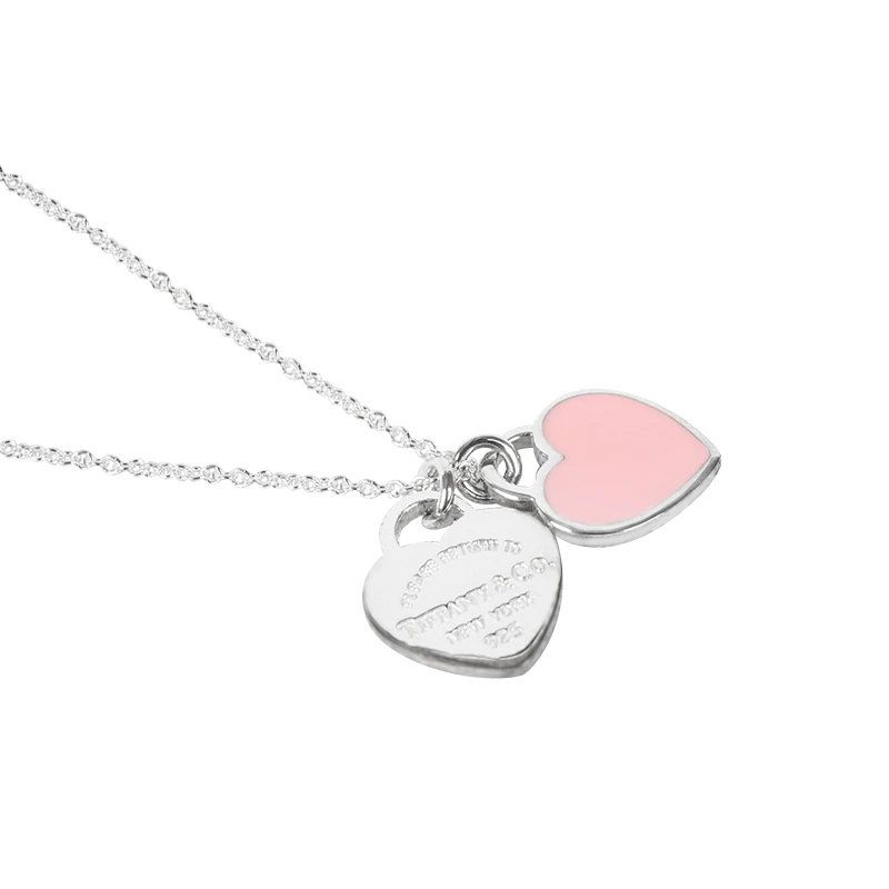 Tiffany Double Heart Tag 迷你双心银质项链 银色+粉色 28751249 商品