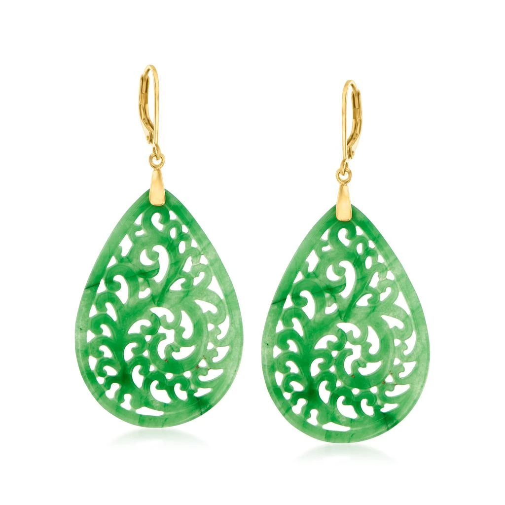 商品Ross-Simons|Carved Jade Teardrop Earrings in 18kt Gold Over Sterling,价格¥823,第1张图片