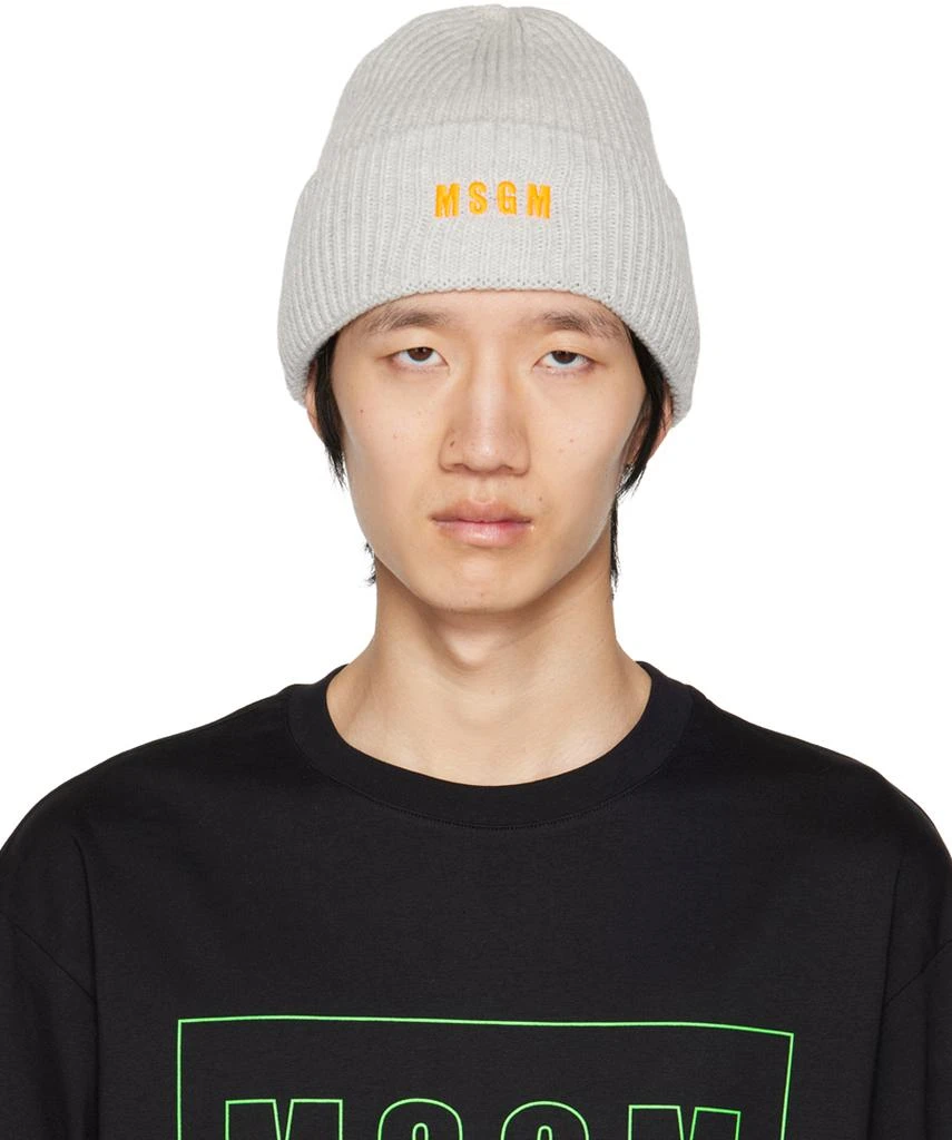 商品MSGM|Gray Embroidered Logo Beanie,价格¥376,第1张图片