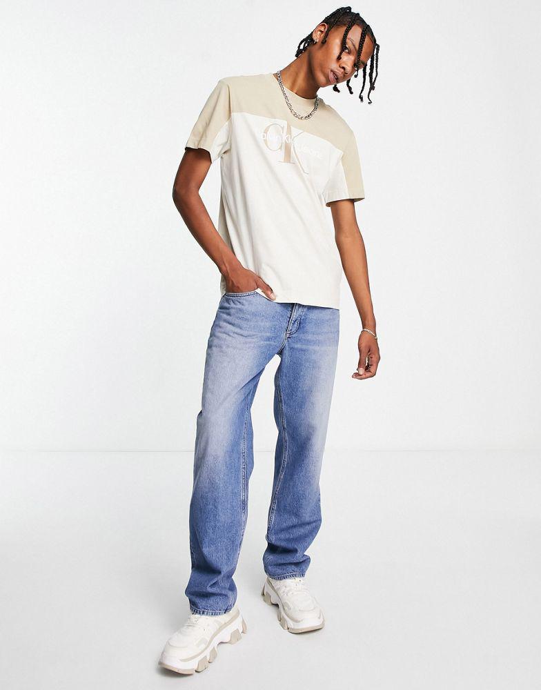 商品Calvin Klein|Calvin Klein Jeans blocking capsule relaxed fit t-shirt in stone exclusive to ASOS,价格¥360,第6张图片详细描述