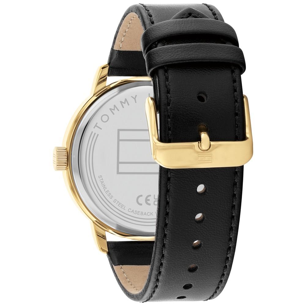 Men's Black Leather Strap Watch 44mm商品第3张图片规格展示