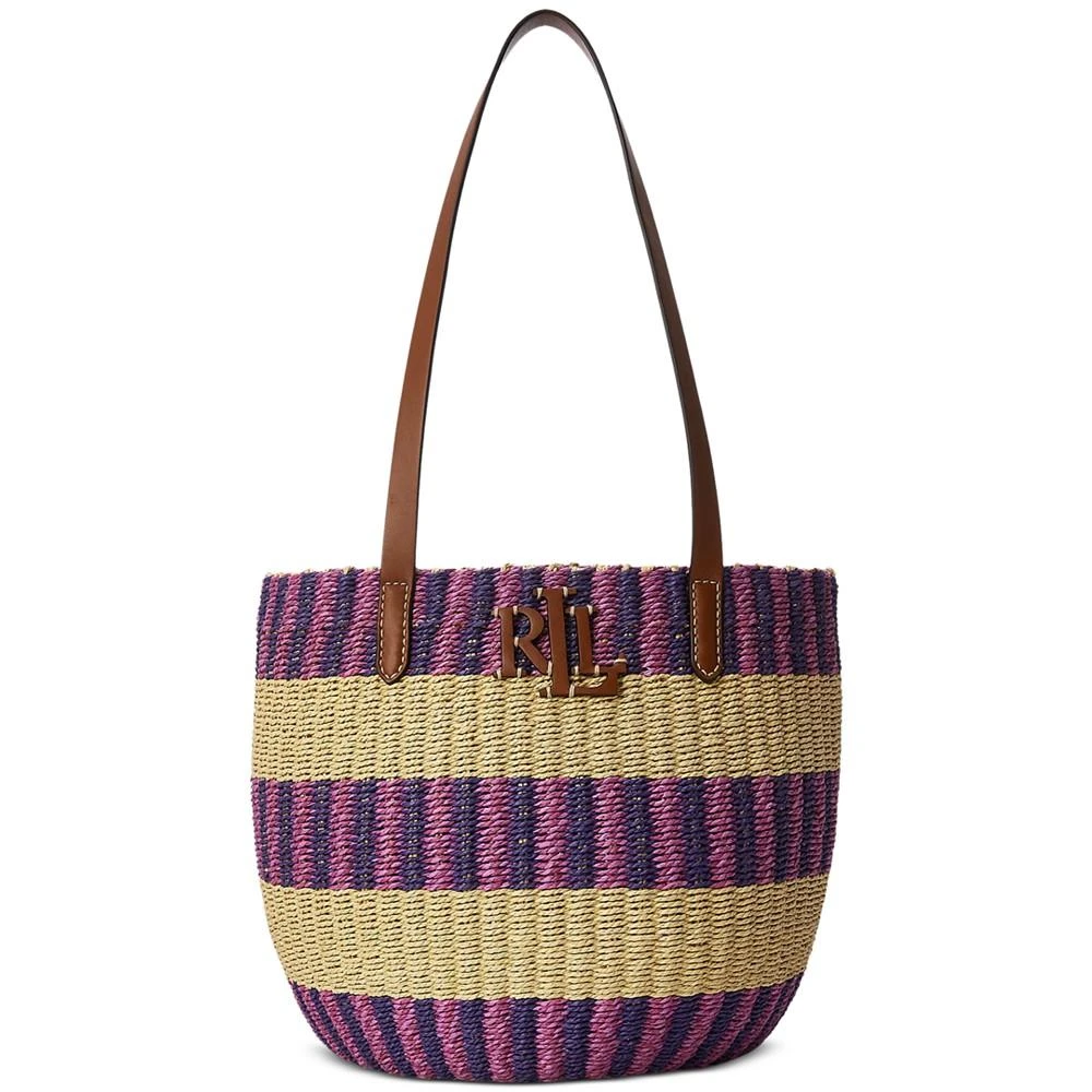 商品Ralph Lauren|Striped Straw Medium Hartley Tote Bag,价格¥1168,第1张图片