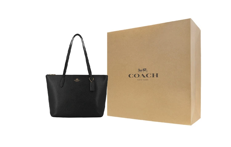 商品[国内�直发] Coach|蔻驰 Zip Top Tote 30 纯色简约 皮革 托特包Tote包购物袋手提单肩包 大号 女款 纯黑色,价格¥1594,第7张图片详细描述