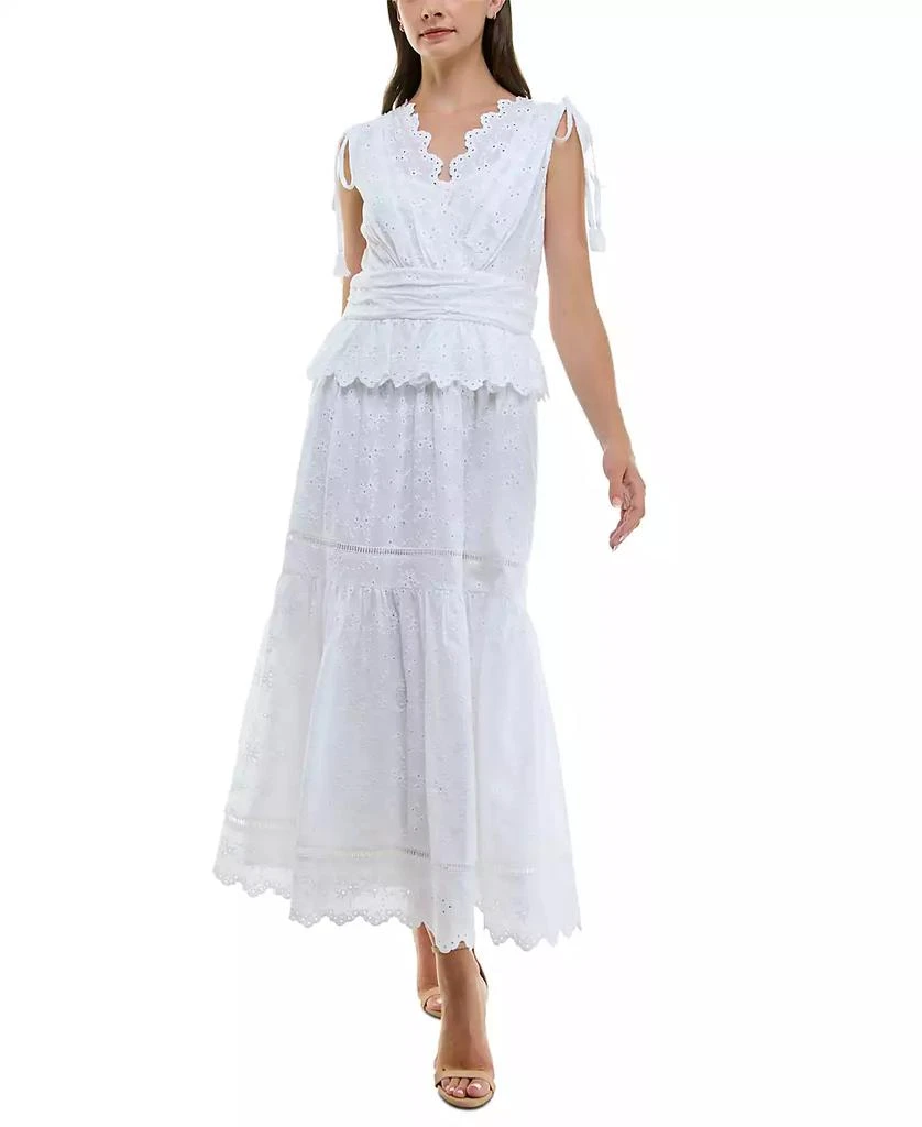 商品Taylor|Women's Cotton Eyelet-Embroidered Tiered Dress,价格¥593,第1张图片