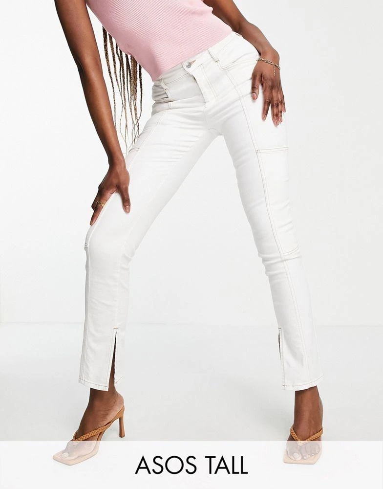 商品ASOS|ASOS DESIGN Tall high rise 'sassy' cigarette split front jeans in white,价格¥127,第1张图片