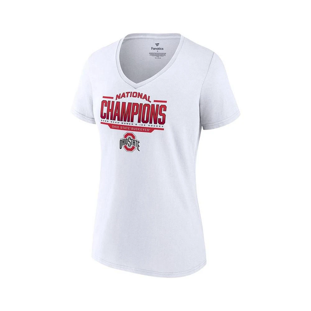 商品Fanatics|Women's Branded White Ohio State Buckeyes 2022 NCAA Women's Ice Hockey National Champions V-Neck T-shirt,价格¥197,第3张图片详细描述