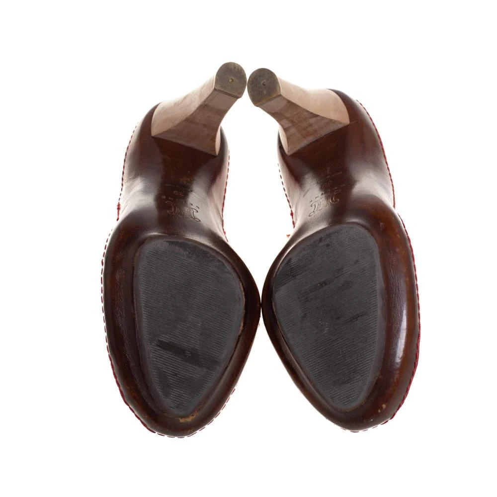 Celine Red/Brown Leather and Patent Leather Pick Toe Pumps Size 39 商品