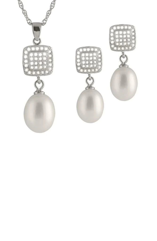 商品Splendid Pearls|8-9mm Freshwater Pearl & CZ Earrings and Pendant Necklace Set,价格¥899,第1张图片