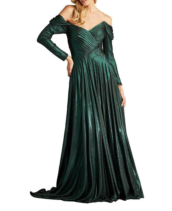 商品Tadashi Shoji|Alysia Off-Shoulder Pleated Drape Metallic Gown,价格¥5128,第1张图片