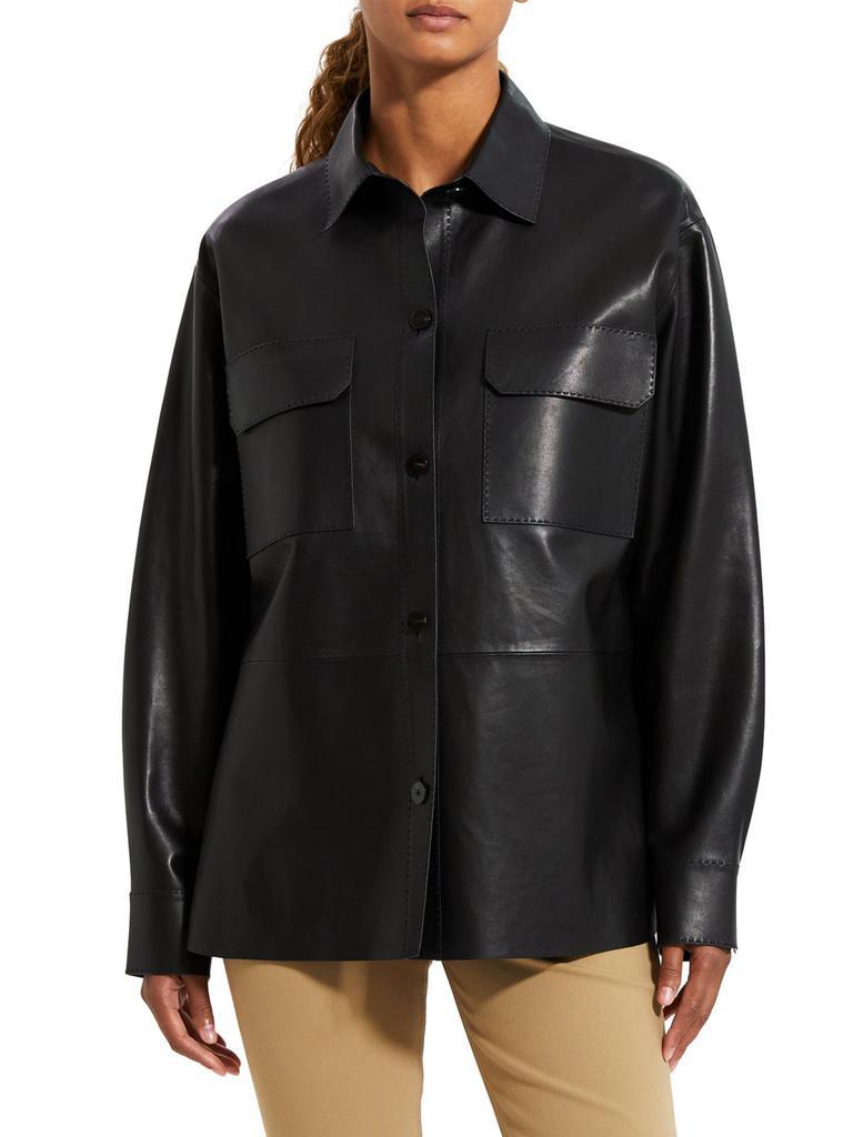 商品Theory|Flap Pocket Leather Jacket,价格¥2928,第1张图片