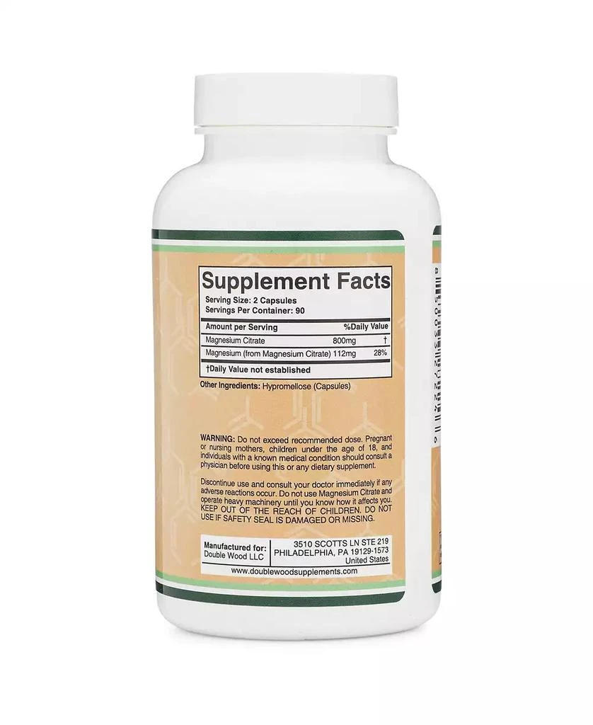 商品Double Wood Supplements|Magnesium Citrate - 180 capsules, 800 mg servings,价格¥150,第2张图片详细描述
