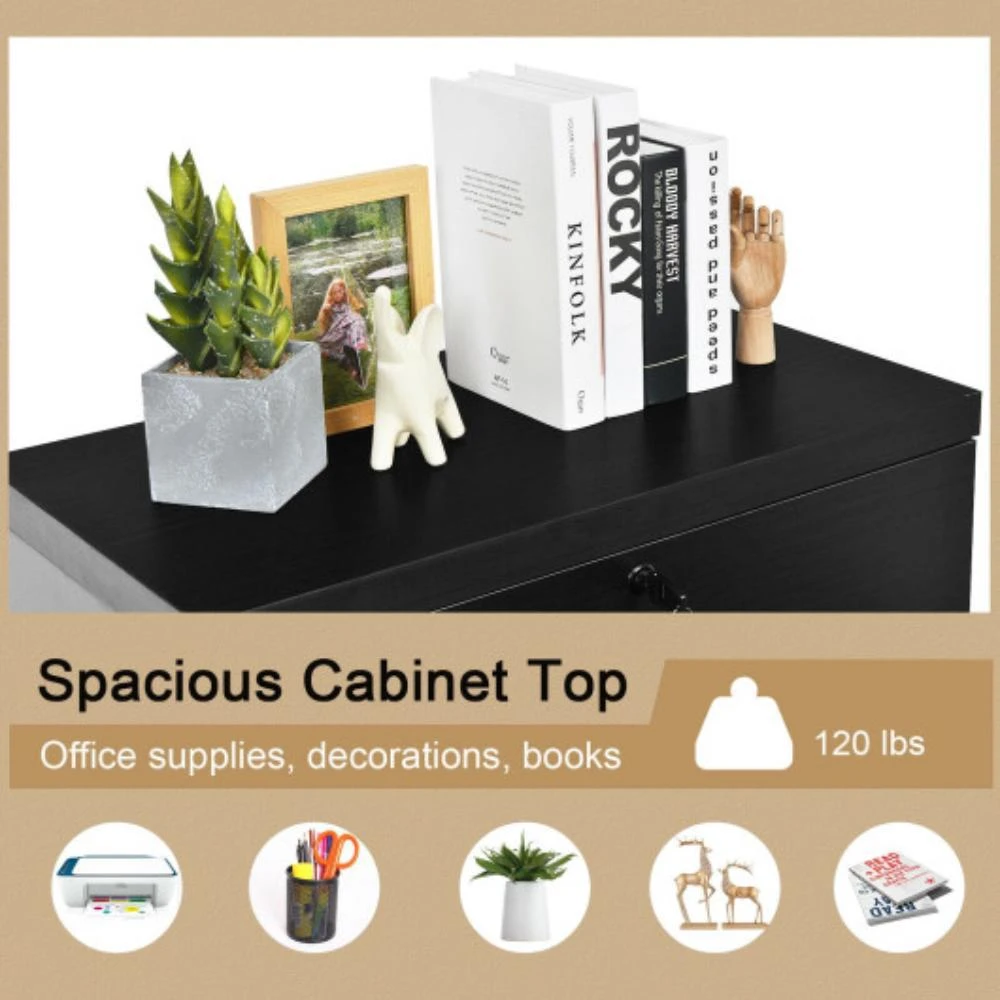 商品Hivvago|2-Drawer File Cabinet with Lock Hinging Bar Letter and Legal Size-Black,价格¥1304,第2张图片详细描述