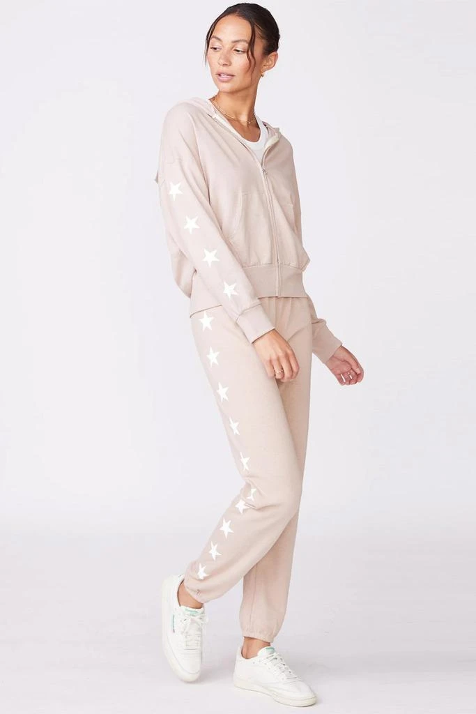 商品Monrow|Granite Thermal Boxy Zip Up Hoody With Printed Stars - Taupe,价格¥496,第5张图片详细描述