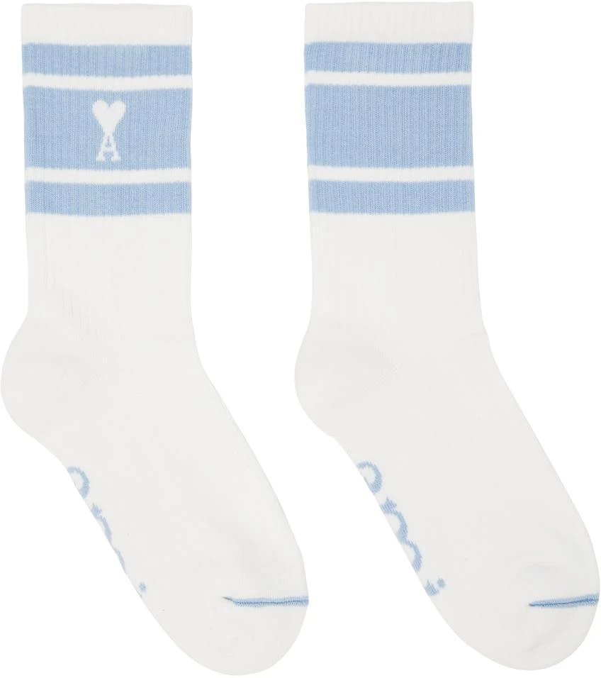 商品AMI|White & Blue Ami de Cœur Striped Socks,价格¥213,第1张图片