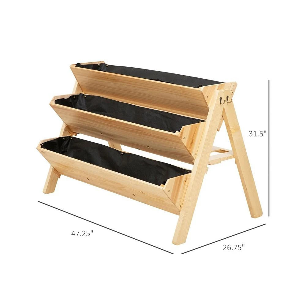 商品Outsunny|47" x 27" x 32" 3-Tier Wood Raised Garden Bed with Clapboard for Tools,价格¥904,第3张图片详细描述
