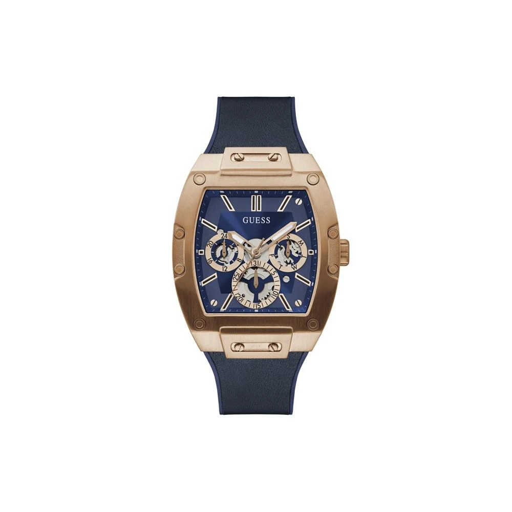 商品GUESS|Men's Blue Leather on Silicone Strap Multi-Function Watch 43mm,价格¥926,第1张图片