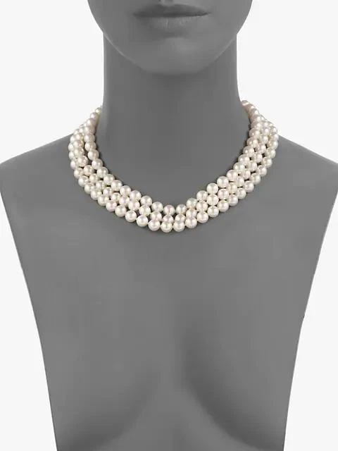 商品Majorica|8MM White Pearl & Sterling Silver Nested Triple-Strand Necklace,价格¥3189,第3张图片详细描述