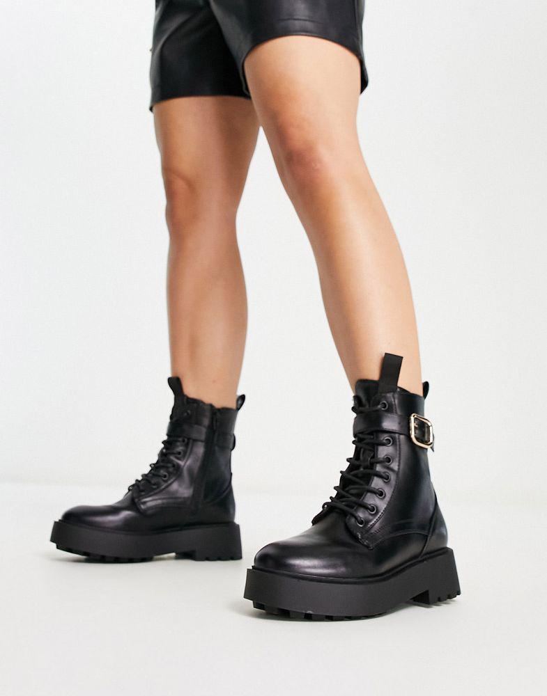 ASOS DESIGN Wide Fit Alix chunky lace up ankle boots in black商品第4张图片规格展示