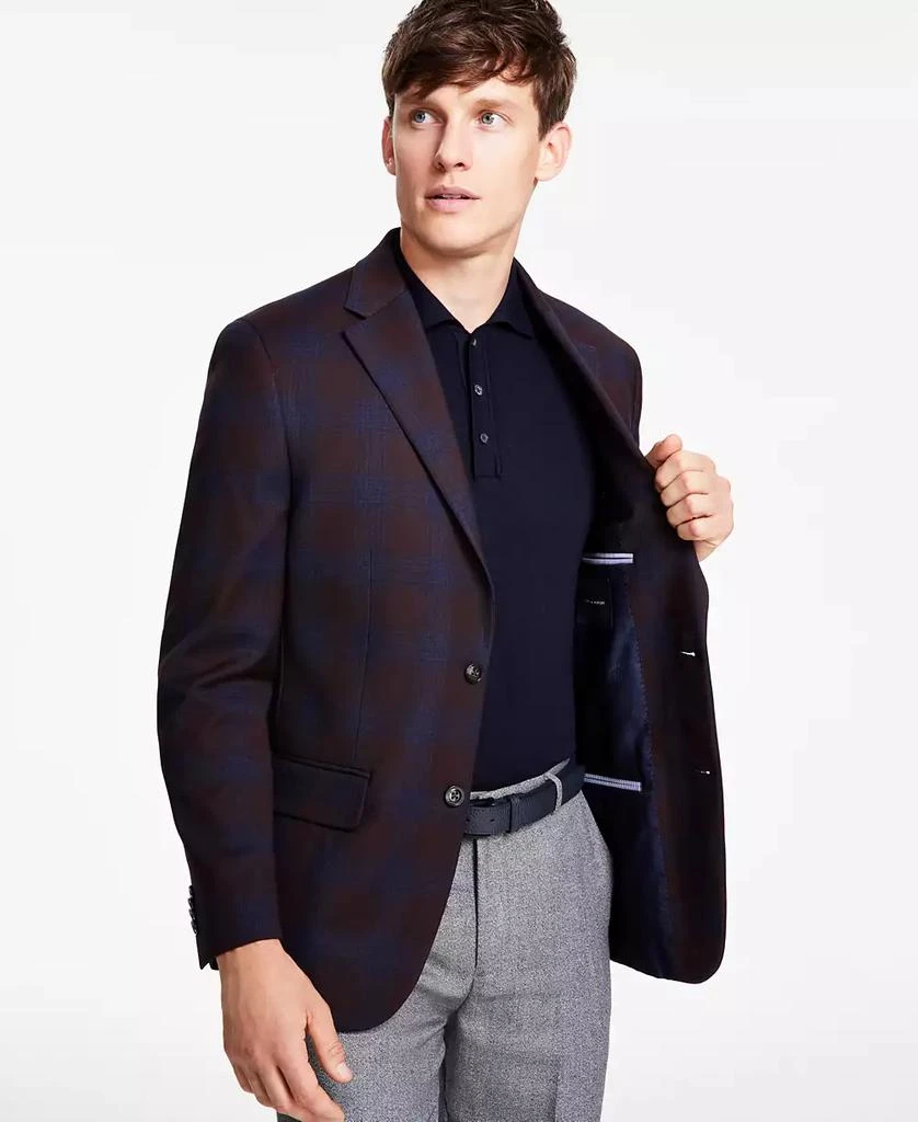 商品Tommy Hilfiger|Men's Modern-Fit Burgundy Plaid Sport Coat,价格¥281,第4张图片详细描述