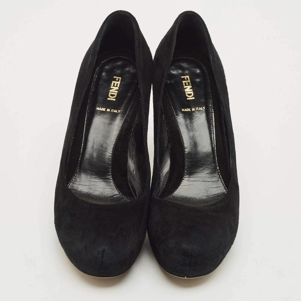 商品[二手商品] Fendi|Fendi Black Suede Platform Logo Heel Pumps Size 38,价格¥2326,第3张图片详细描述