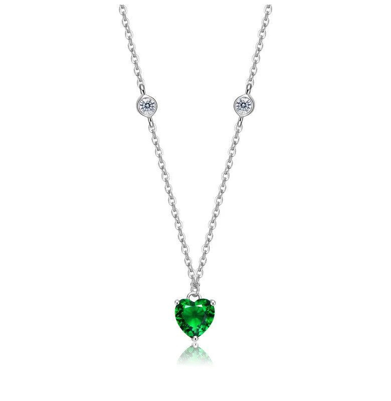 商品GigiGirl|Teens Sterling Silver White Gold Plated with Colored Cubic Zirconia Heart Necklace,价格¥604,第1张图片