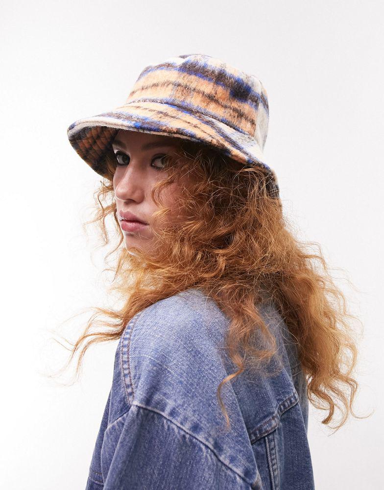 Topshop check bucket hat in cream商品第1张图片规格展示