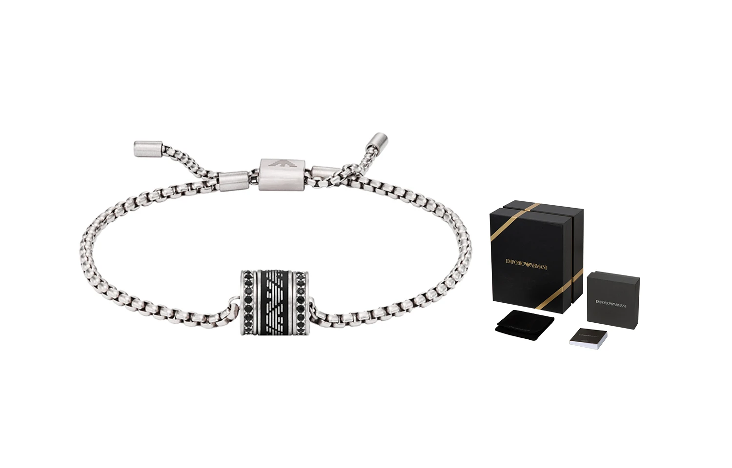 商品[国内直发] Emporio Armani|ARMANI 阿玛尼古巴链 黑色串珠转运珠吊坠 男士手链,价格¥1585,第2张图片详细描述