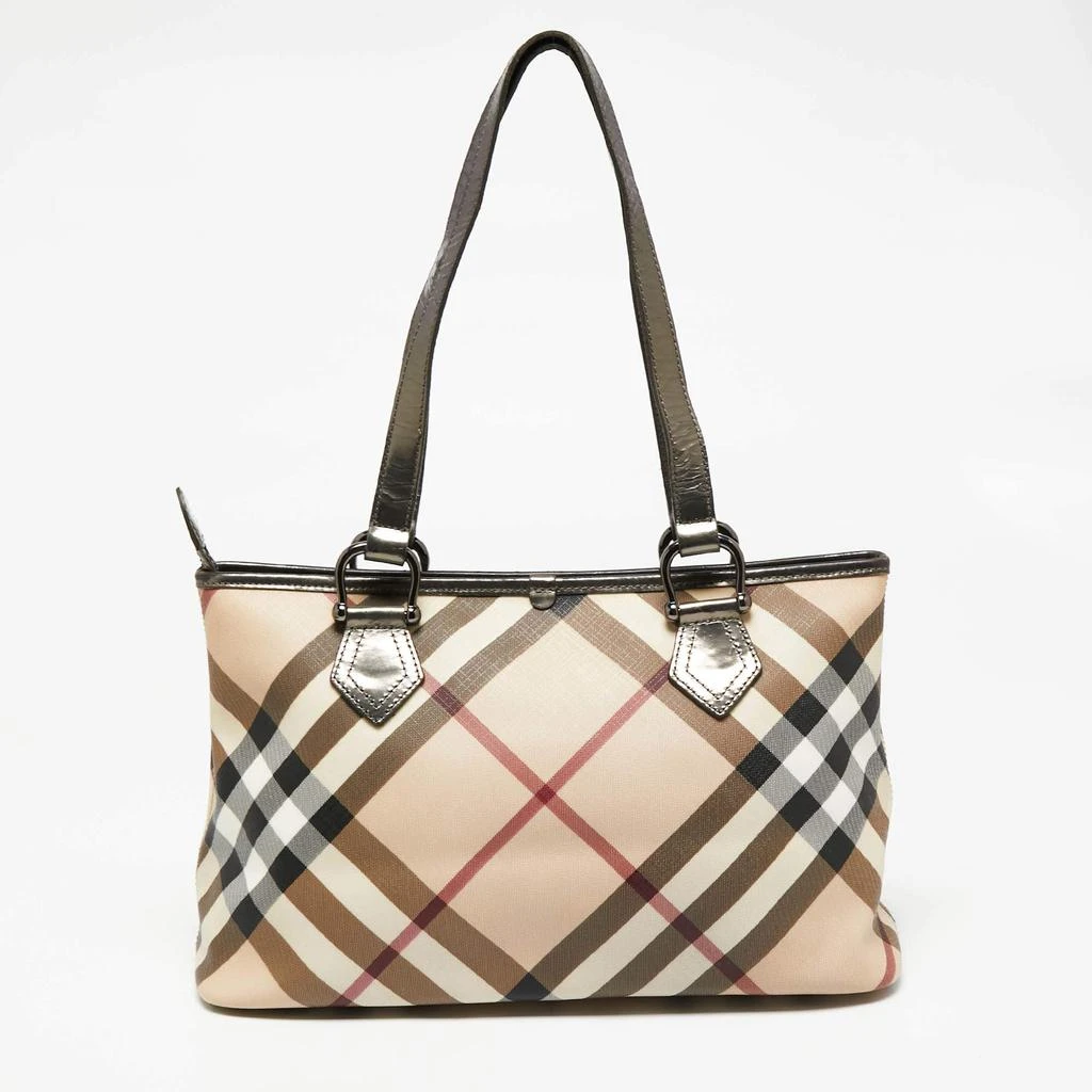 商品[二手商品] Burberry|Burberry Metallic/Beige Nova Check PVC and Patent Leather Top Zip Tote,价格¥2788,第4张图片详细描述