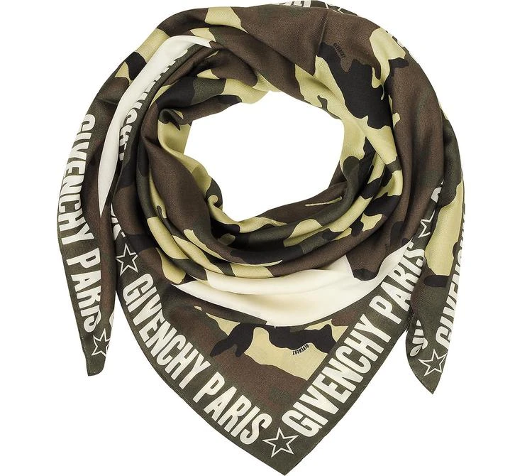 商品Givenchy|Givenchy Green Camouflage Stars 印花羊毛&丝绸方巾,价格¥1914,第1张图片