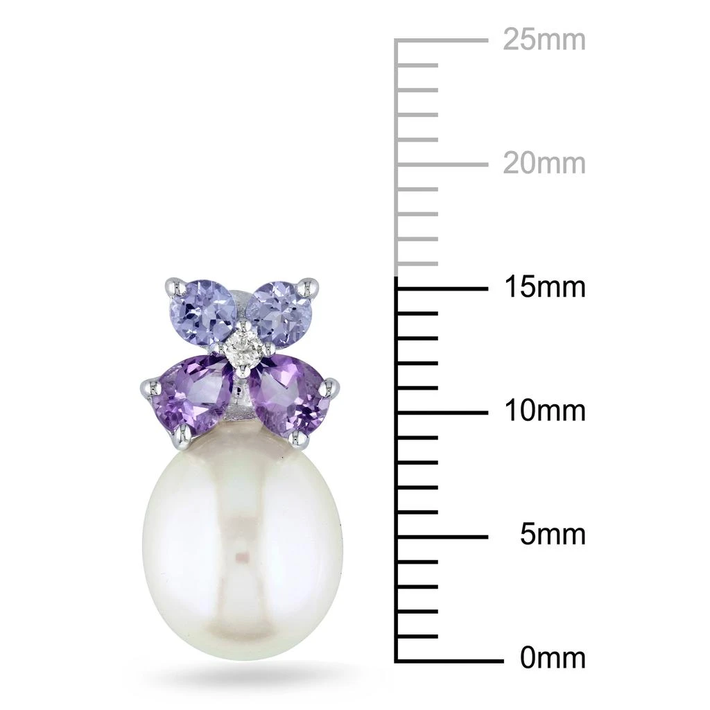 商品Mimi & Max|Mimi & Max 8-8.5 mm White Cultured Freshwater Pearl, Diamond, Tanzanite and Amethyst Stud Earrings in Sterling Silver,价格¥460,第3张图片详细描述