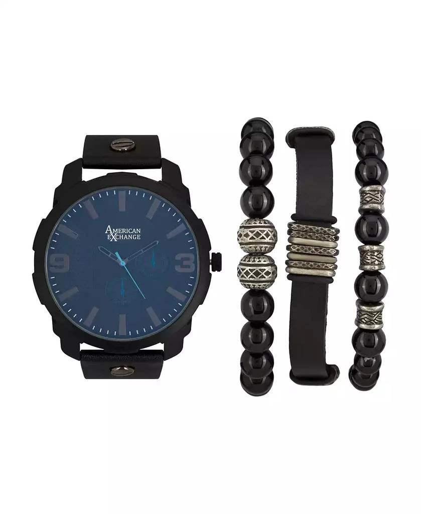 商品American Exchange|Men's Black Analog Quartz Watch And Holiday Stackable Gift Set,价格¥353,第1张图片