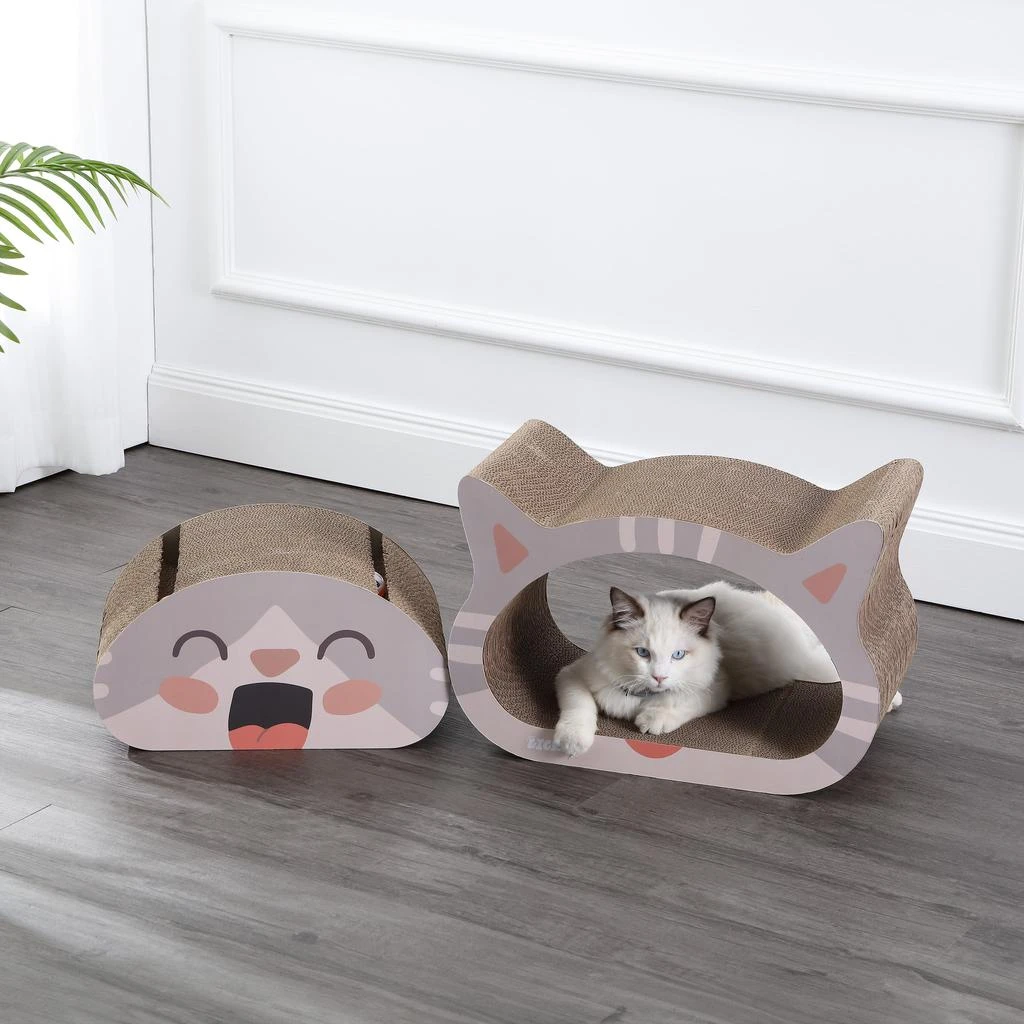 商品THE LICKER STORE|Opal 19" Modern Cardboard Happy Cat Head 2-in-1 Cat Cave Scratcher with Built-In Bell Toys and Catnip, Muted Pink/Cream,价格¥555,第1张图片