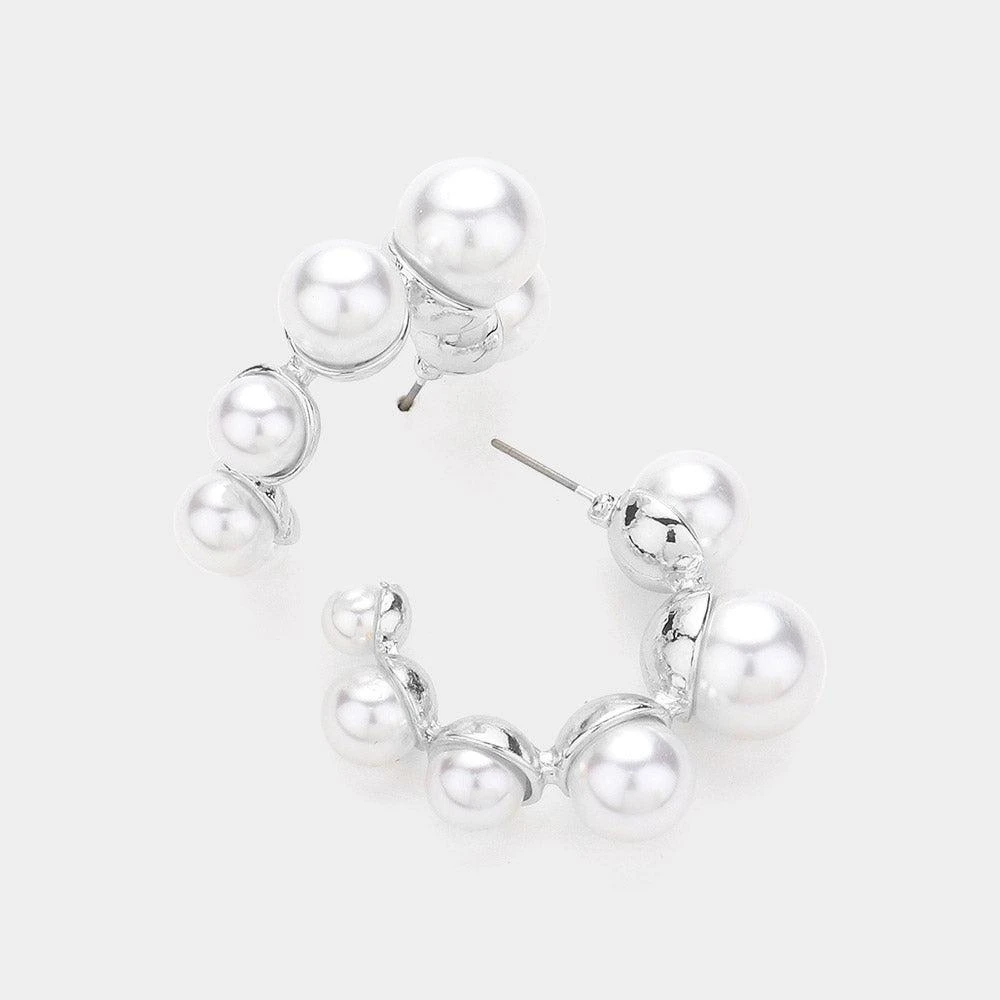 商品FASHNZFAB|Pearl Hoop Earrings - Rhodium,价格¥192,第1张图片详细描述