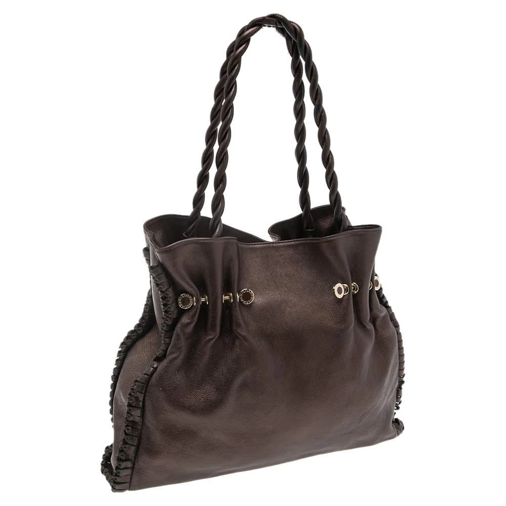 商品[二手商品] BVLGARI|Bvlgari Metallic Brown Leather Twistino Tina Shopper Tote,价格¥2692,第3张图片详细描述