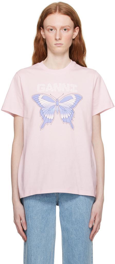商品Ganni|粉色 Butterfly T 恤,价格¥660,第1张图片