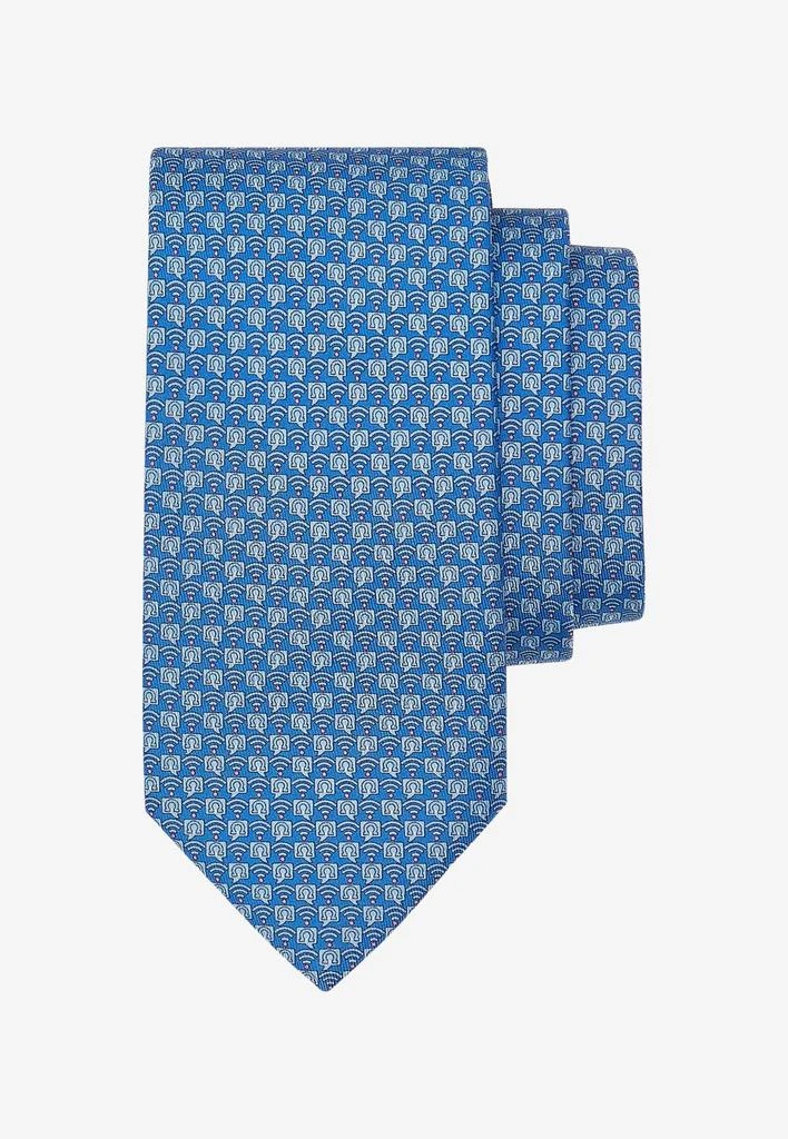 商品Salvatore Ferragamo|Gancini and Wi-Fi Print Silk Tie,价格¥1359,第1张图片