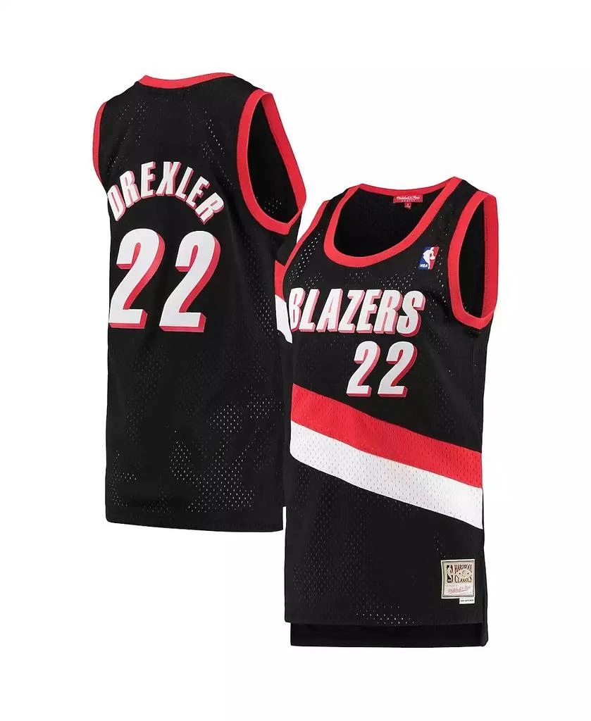 商品Mitchell and Ness|Women's Clyde Drexler Black Portland Trail Blazers 1991-92 Hardwood Classics Swingman Jersey,价格¥758,第1张图片