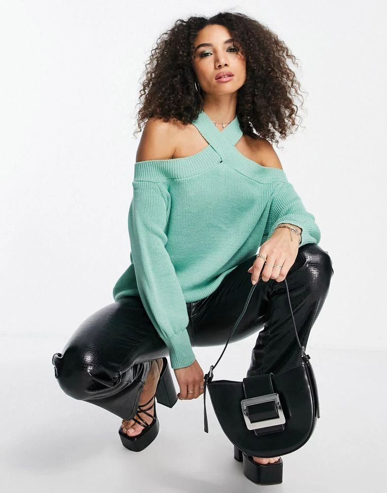 商品I Saw It First|I Saw It First halter neck off shoulder jumper in duck egg,价格¥128,第1张图片