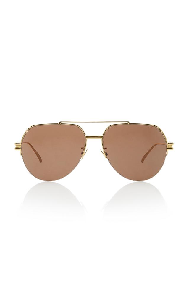 Bottega Veneta - Women's Oversized Aviator Gold-Tone Sunglasses - Brown - OS - Moda Operandi商品第1张图片规格展示