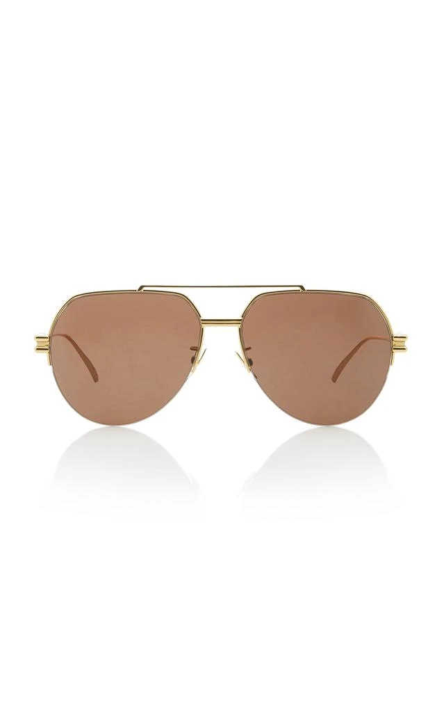 商品Bottega Veneta|Bottega Veneta - Oversized Aviator Gold-Tone Sunglasses - Brown - OS - Moda Operandi,价格¥4201,第1张图片