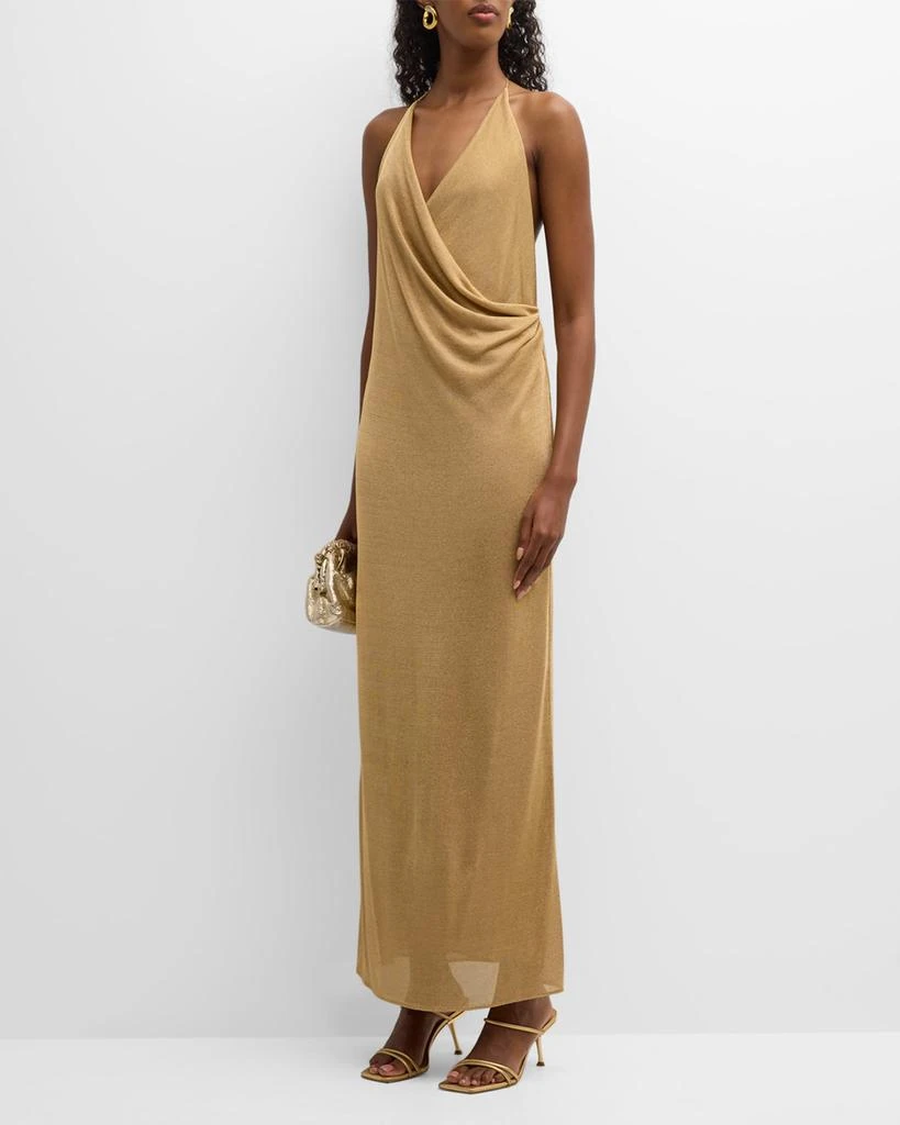 商品KOLTSON|Luxury Metallic Jersey Draped Plunging Wrap Gown,价格¥23240,第3张图片详细描述