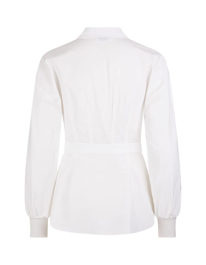 Alexander McQueen Woman Shirt In White Cotton Poplin With Long Balloon Sleeves商品第2张图片规格展示
