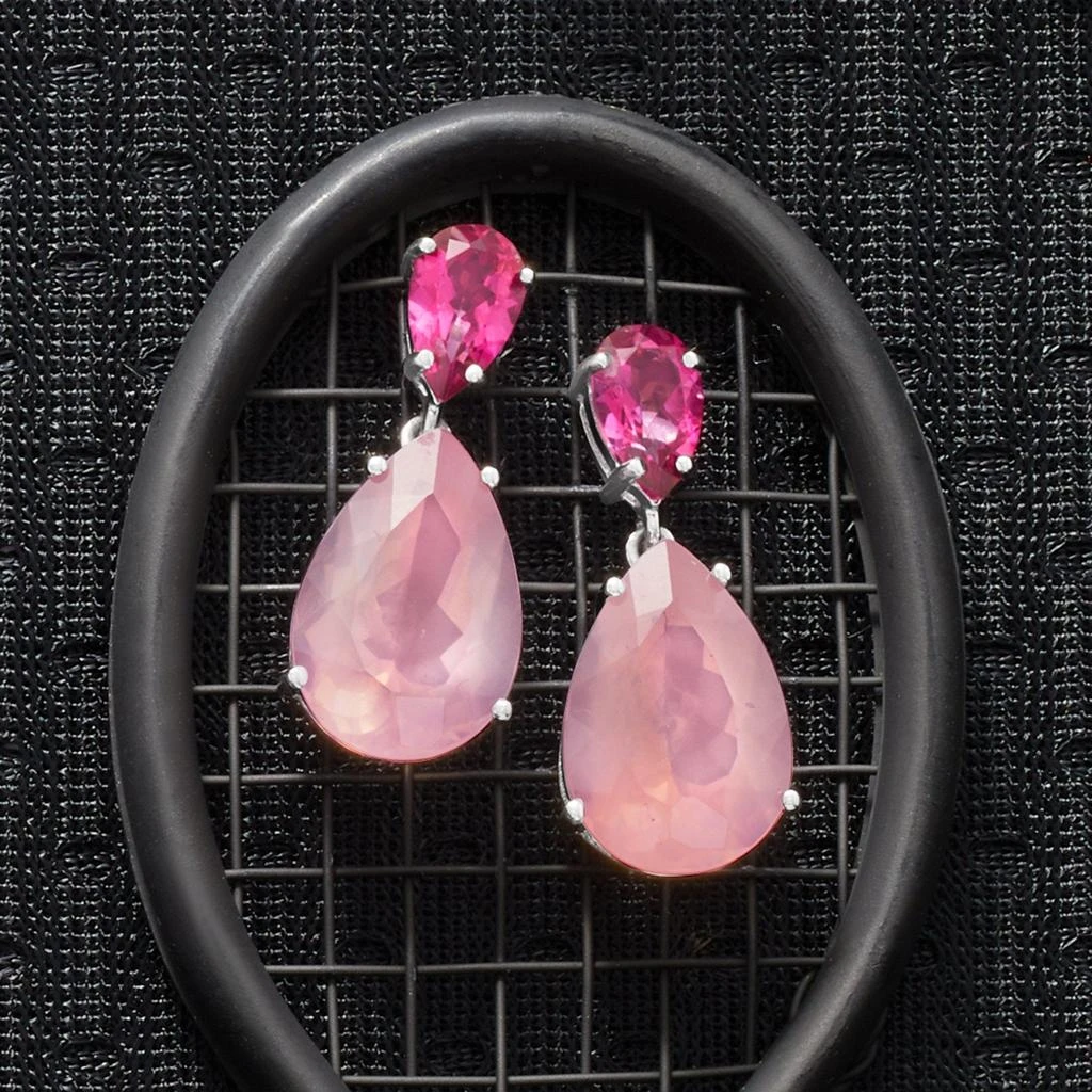 商品Ross-Simons|Rose Quartz and Pink Topaz Drop Earrings in Sterling Silver,价格¥1345,第3张图片详细描述