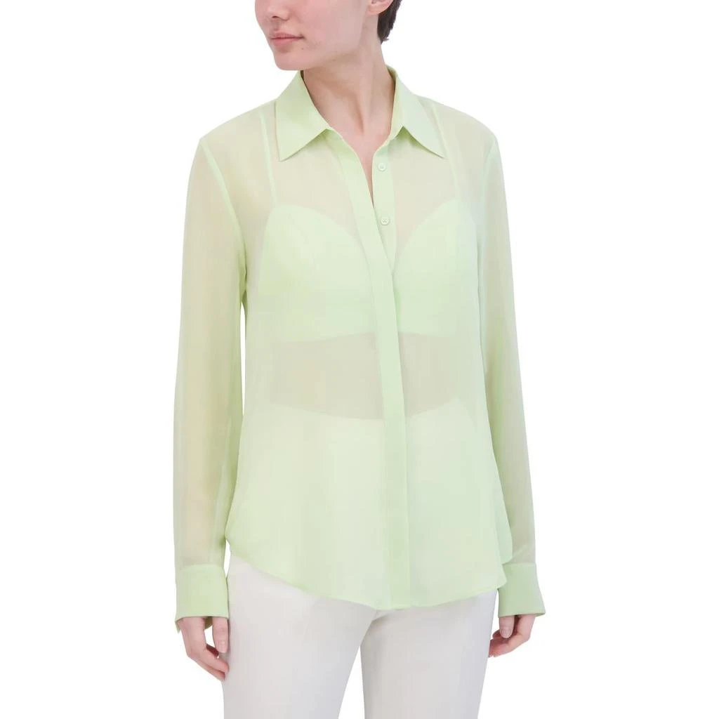 商品BCBG|BCBGMAXAZRIA Womens Sheer Chiffon Button-Down Top,价格¥635,第3张图片详细描述