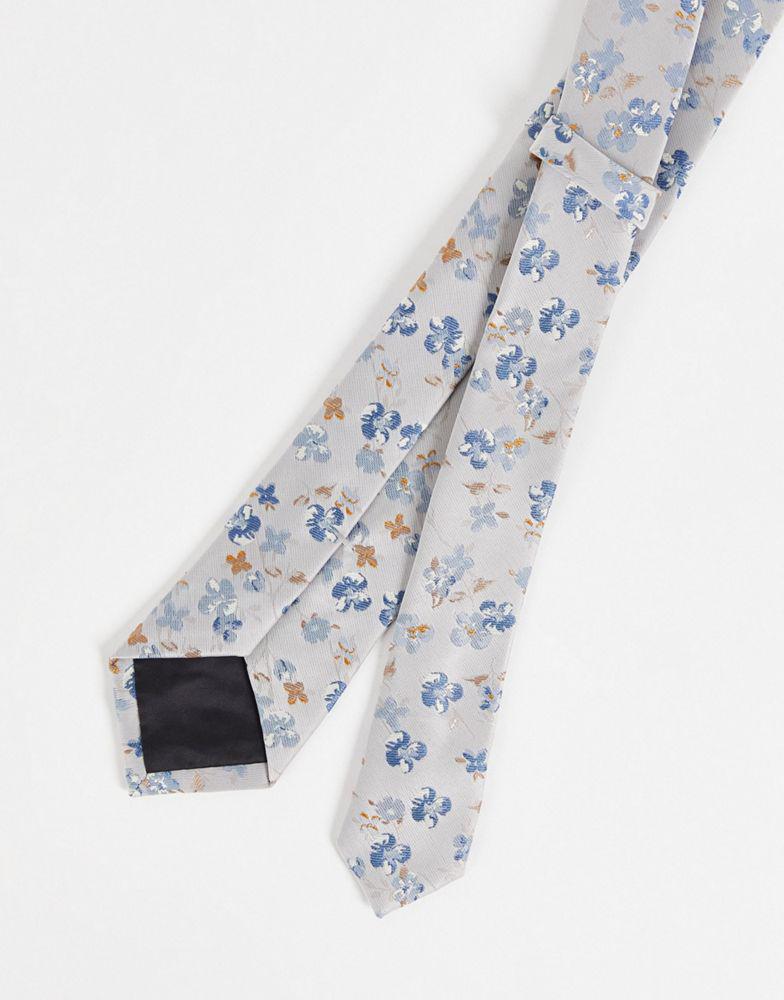 ASOS DESIGN slim tie in silver and blue floral商品第3张图片规格展示