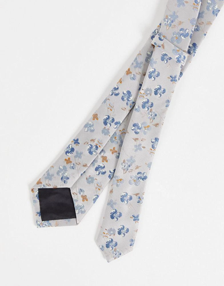 商品ASOS|ASOS DESIGN slim tie in silver and blue floral,价格¥59,第3张图片详细描述