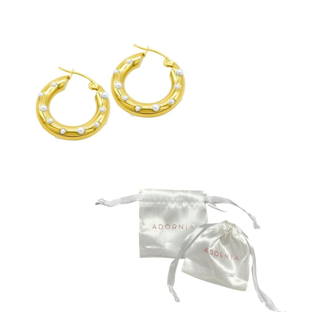 商品ADORNIA|Tarnish Resistant 14K Gold Plated Pearl-Studded Hoop Earrings,价格¥427,第4张图片详细描述