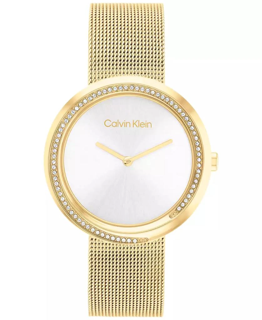 商品Calvin Klein|Women's Gold-Tone Stainless Steel Mesh Bracelet Watch 34mm,价格¥1422,第1张图片