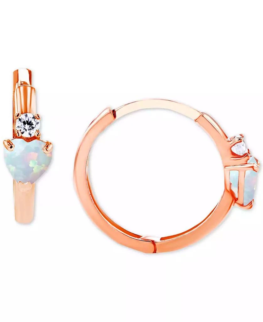 商品Macy's|Lab-Grown Opal (1/5 ct. t.w.) & Lab-Grown White Sapphire (1/10 ct. t.w.) Heart Small Hoop Earrings, 0.5",价格¥343,第3张图片详细描述