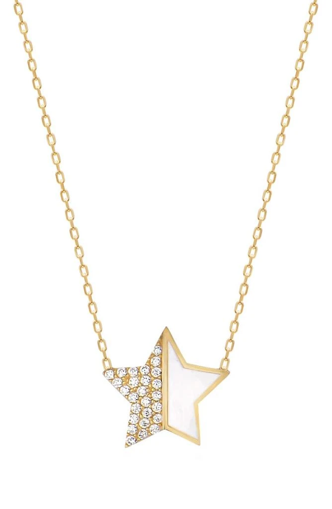 商品Gabi Rielle|14K Gold Plated Sterling Silver Pave CZ White Enamel Star Pendant Necklace,价格¥348,第1张图片